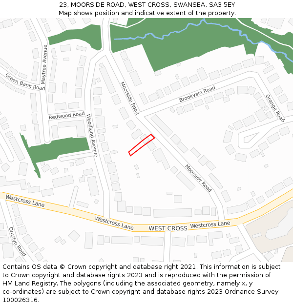 23, MOORSIDE ROAD, WEST CROSS, SWANSEA, SA3 5EY: Location map and indicative extent of plot