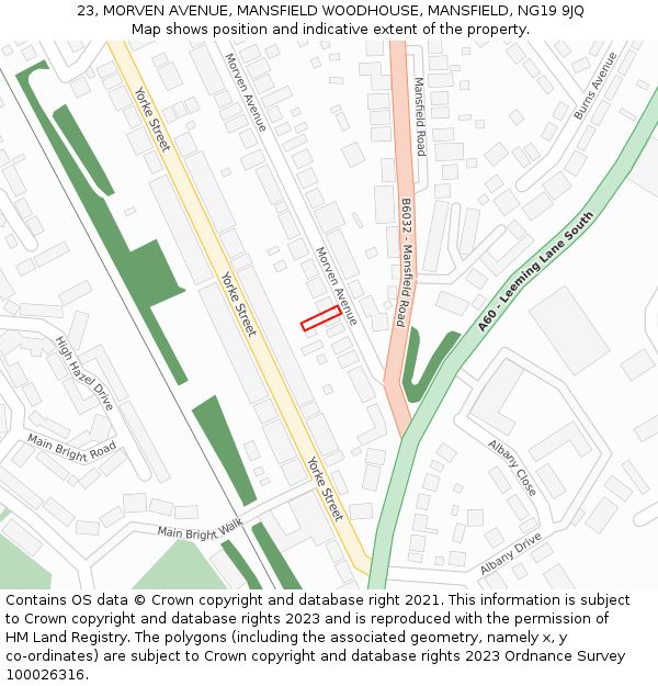 23, MORVEN AVENUE, MANSFIELD WOODHOUSE, MANSFIELD, NG19 9JQ: Location map and indicative extent of plot