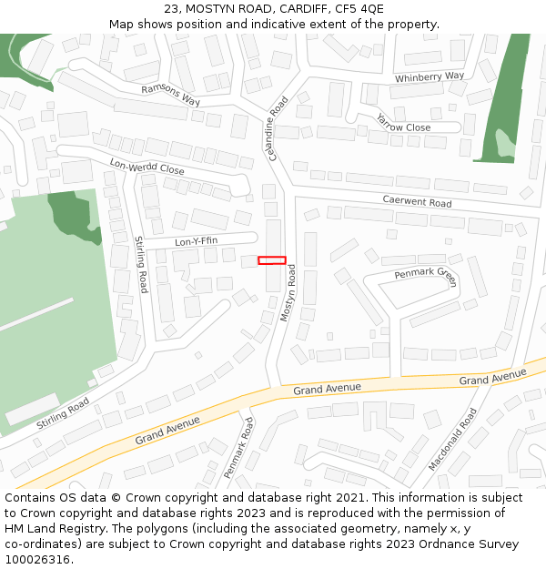 23, MOSTYN ROAD, CARDIFF, CF5 4QE: Location map and indicative extent of plot