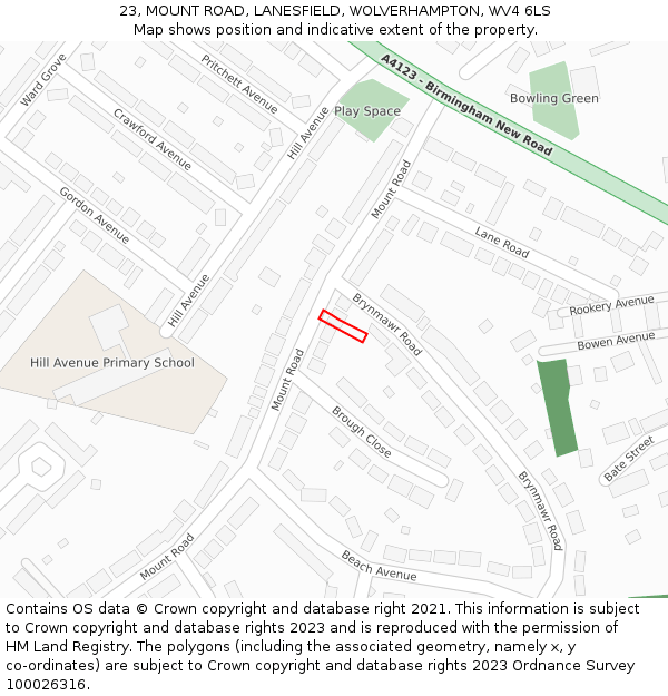 23, MOUNT ROAD, LANESFIELD, WOLVERHAMPTON, WV4 6LS: Location map and indicative extent of plot