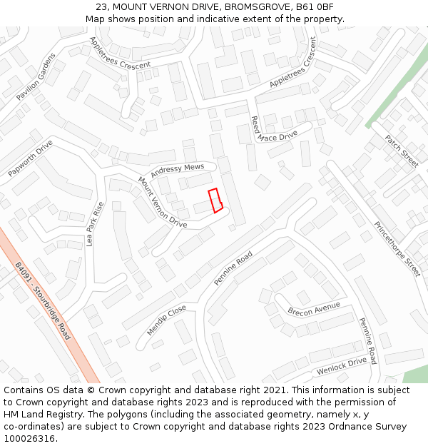 23, MOUNT VERNON DRIVE, BROMSGROVE, B61 0BF: Location map and indicative extent of plot