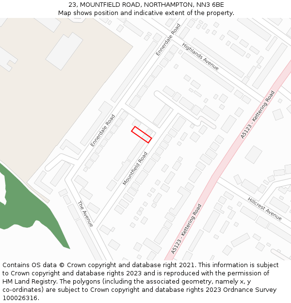 23, MOUNTFIELD ROAD, NORTHAMPTON, NN3 6BE: Location map and indicative extent of plot