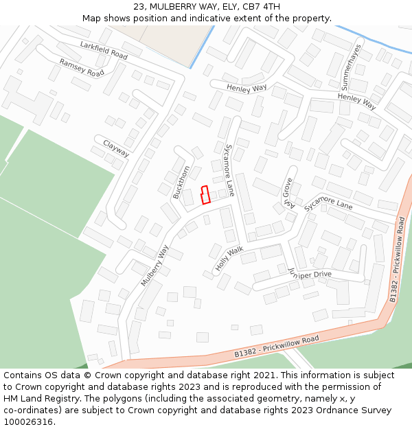 23, MULBERRY WAY, ELY, CB7 4TH: Location map and indicative extent of plot