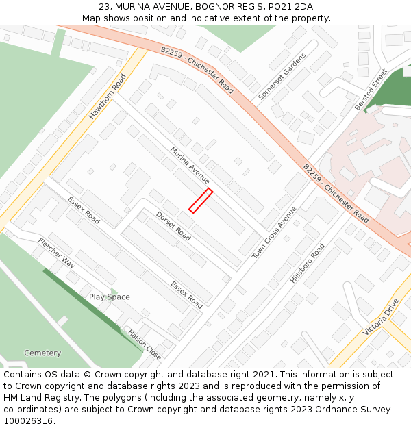 23, MURINA AVENUE, BOGNOR REGIS, PO21 2DA: Location map and indicative extent of plot