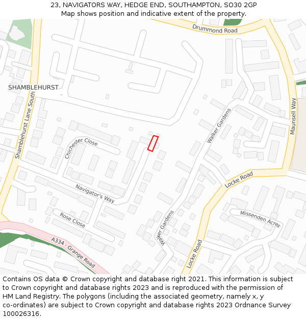 23, NAVIGATORS WAY, HEDGE END, SOUTHAMPTON, SO30 2GP: Location map and indicative extent of plot