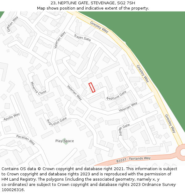 23, NEPTUNE GATE, STEVENAGE, SG2 7SH: Location map and indicative extent of plot