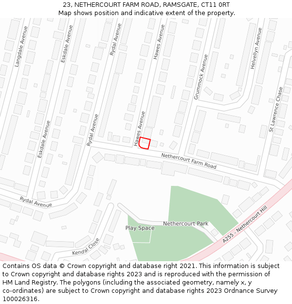 23, NETHERCOURT FARM ROAD, RAMSGATE, CT11 0RT: Location map and indicative extent of plot