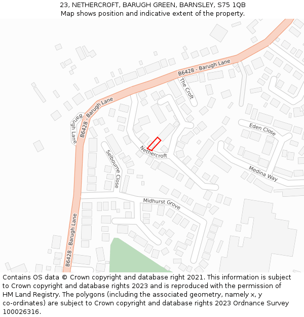 23, NETHERCROFT, BARUGH GREEN, BARNSLEY, S75 1QB: Location map and indicative extent of plot