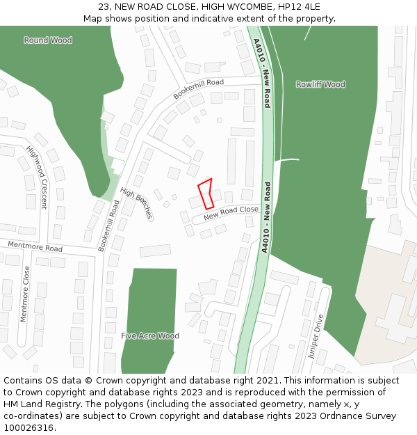 23, NEW ROAD CLOSE, HIGH WYCOMBE, HP12 4LE: Location map and indicative extent of plot