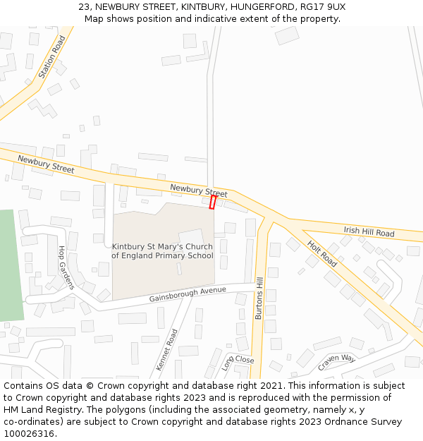 23, NEWBURY STREET, KINTBURY, HUNGERFORD, RG17 9UX: Location map and indicative extent of plot