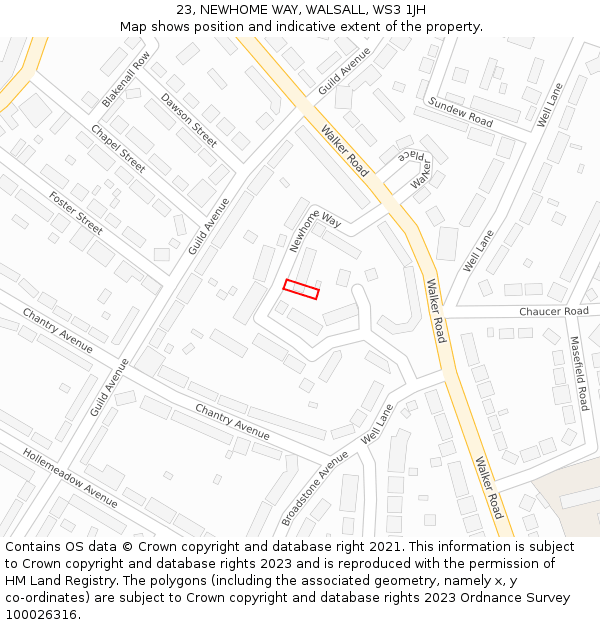 23, NEWHOME WAY, WALSALL, WS3 1JH: Location map and indicative extent of plot