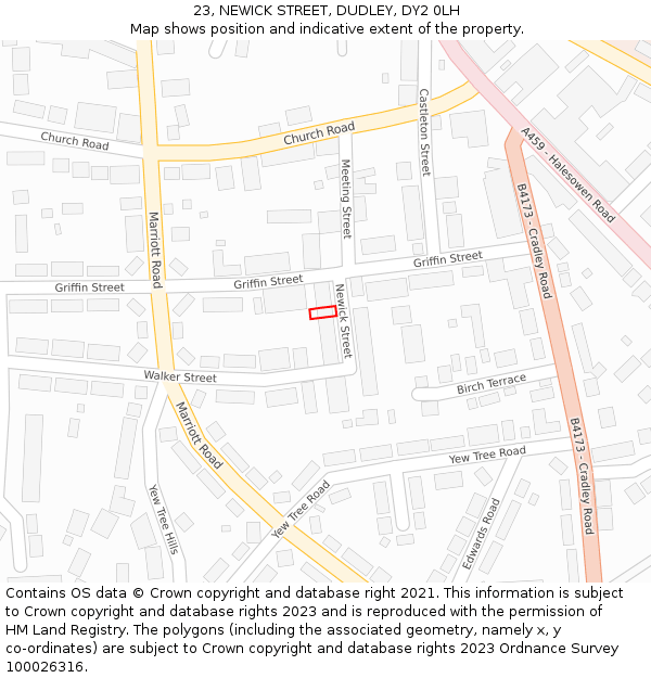 23, NEWICK STREET, DUDLEY, DY2 0LH: Location map and indicative extent of plot