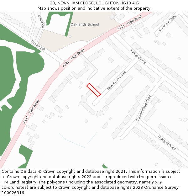 23, NEWNHAM CLOSE, LOUGHTON, IG10 4JG: Location map and indicative extent of plot