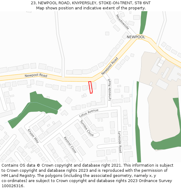 23, NEWPOOL ROAD, KNYPERSLEY, STOKE-ON-TRENT, ST8 6NT: Location map and indicative extent of plot