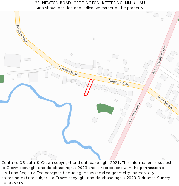 23, NEWTON ROAD, GEDDINGTON, KETTERING, NN14 1AU: Location map and indicative extent of plot