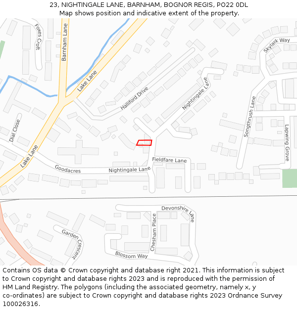 23, NIGHTINGALE LANE, BARNHAM, BOGNOR REGIS, PO22 0DL: Location map and indicative extent of plot