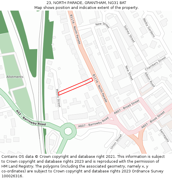 23, NORTH PARADE, GRANTHAM, NG31 8AT: Location map and indicative extent of plot