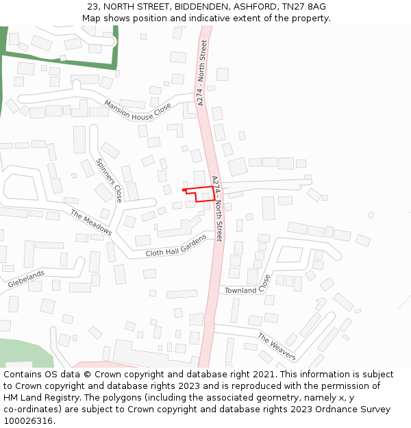 23, NORTH STREET, BIDDENDEN, ASHFORD, TN27 8AG: Location map and indicative extent of plot