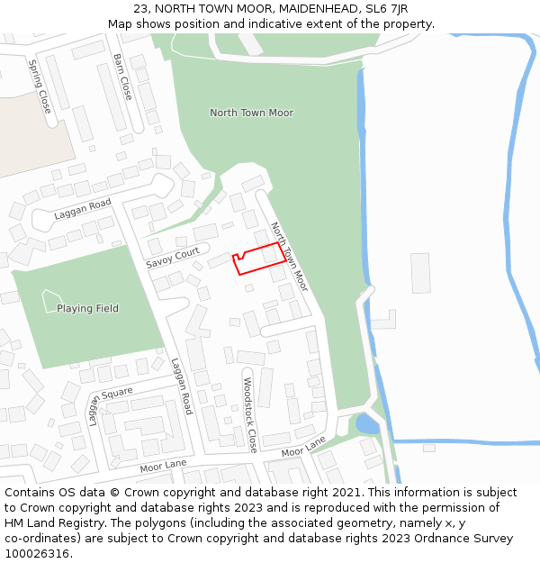 23, NORTH TOWN MOOR, MAIDENHEAD, SL6 7JR: Location map and indicative extent of plot