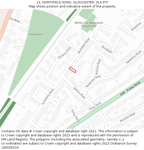 23, NORTHFIELD ROAD, GLOUCESTER, GL4 6TY: Location map and indicative extent of plot
