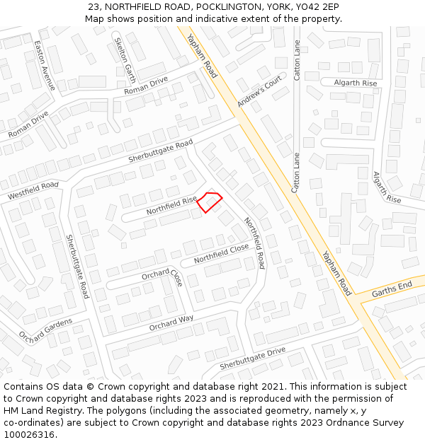 23, NORTHFIELD ROAD, POCKLINGTON, YORK, YO42 2EP: Location map and indicative extent of plot