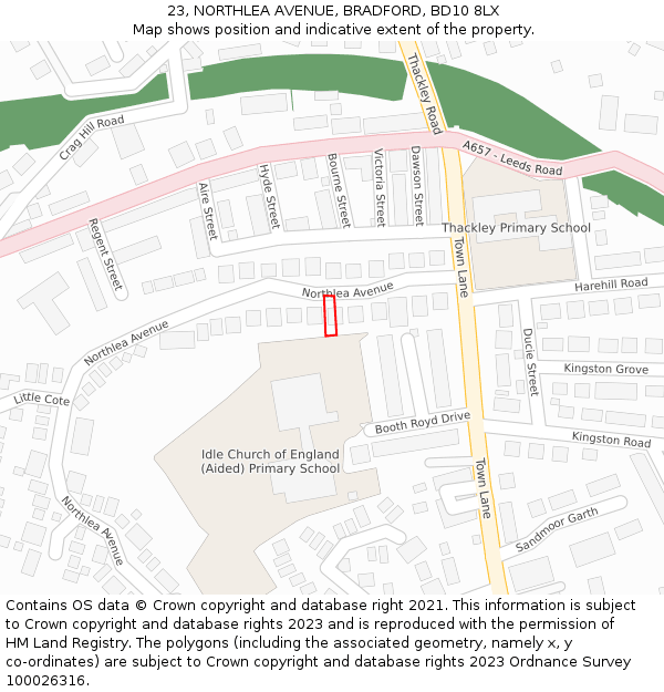 23, NORTHLEA AVENUE, BRADFORD, BD10 8LX: Location map and indicative extent of plot