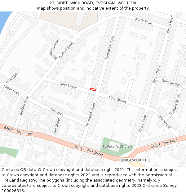 23, NORTHWICK ROAD, EVESHAM, WR11 3AL: Location map and indicative extent of plot