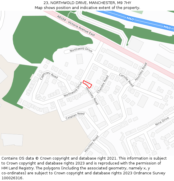 23, NORTHWOLD DRIVE, MANCHESTER, M9 7HY: Location map and indicative extent of plot