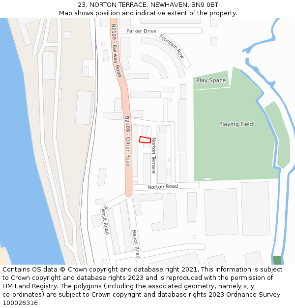 23, NORTON TERRACE, NEWHAVEN, BN9 0BT: Location map and indicative extent of plot