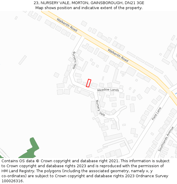 23, NURSERY VALE, MORTON, GAINSBOROUGH, DN21 3GE: Location map and indicative extent of plot