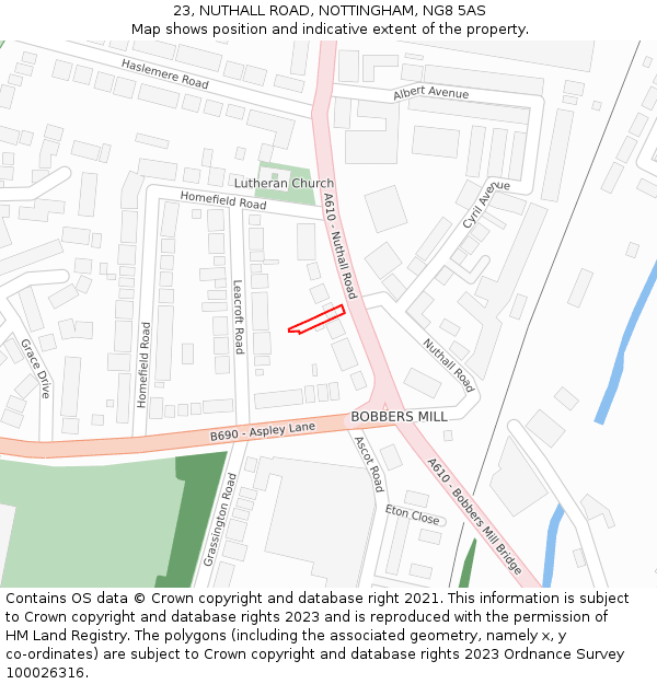 23, NUTHALL ROAD, NOTTINGHAM, NG8 5AS: Location map and indicative extent of plot