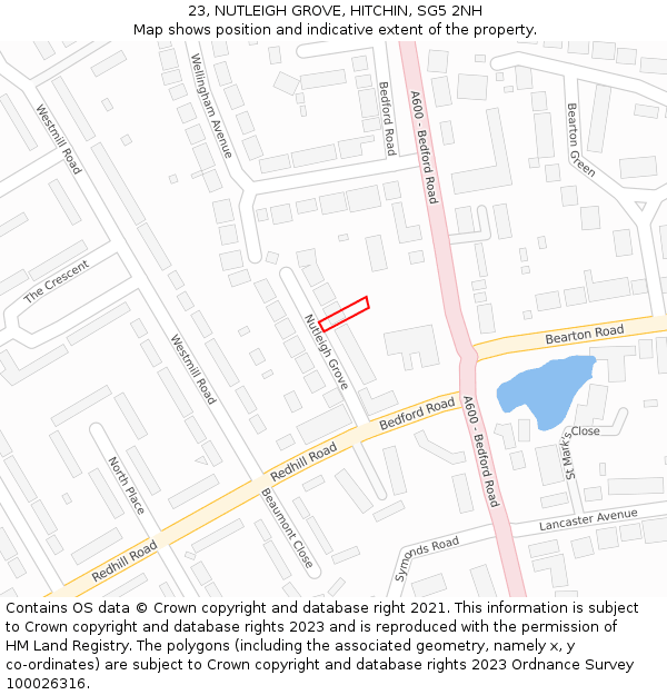 23, NUTLEIGH GROVE, HITCHIN, SG5 2NH: Location map and indicative extent of plot