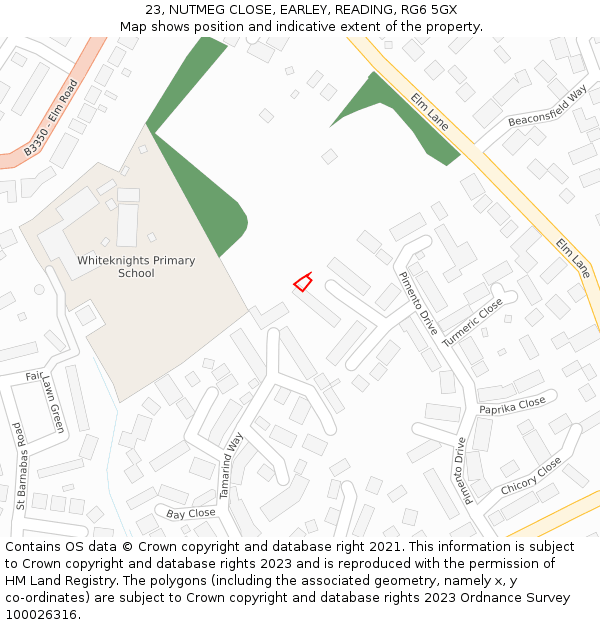 23, NUTMEG CLOSE, EARLEY, READING, RG6 5GX: Location map and indicative extent of plot
