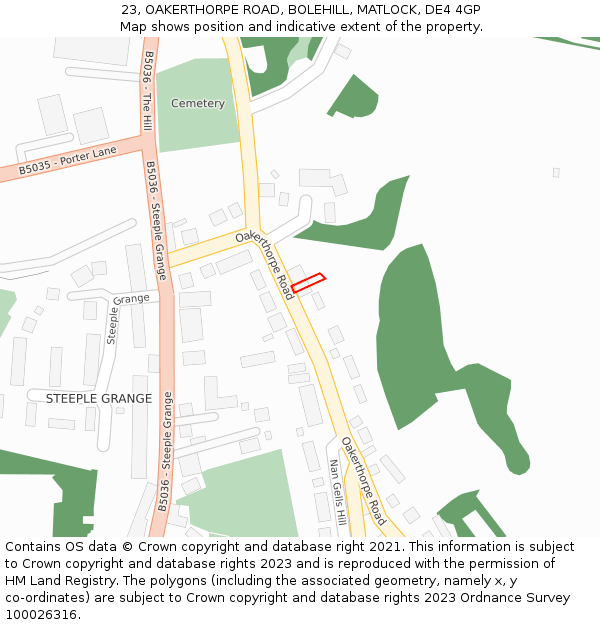 23, OAKERTHORPE ROAD, BOLEHILL, MATLOCK, DE4 4GP: Location map and indicative extent of plot