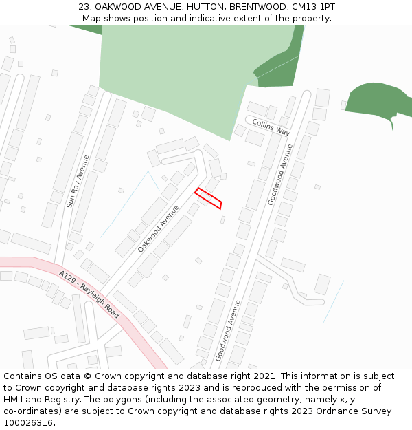 23, OAKWOOD AVENUE, HUTTON, BRENTWOOD, CM13 1PT: Location map and indicative extent of plot