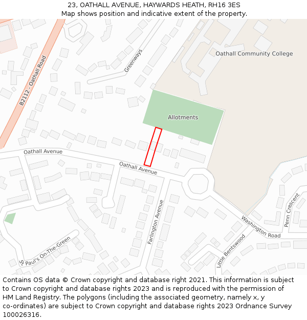 23, OATHALL AVENUE, HAYWARDS HEATH, RH16 3ES: Location map and indicative extent of plot