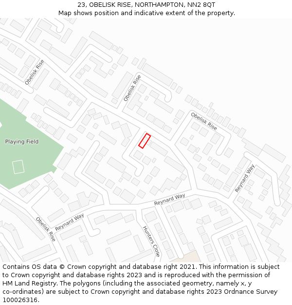 23, OBELISK RISE, NORTHAMPTON, NN2 8QT: Location map and indicative extent of plot