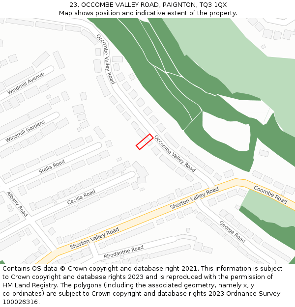 23, OCCOMBE VALLEY ROAD, PAIGNTON, TQ3 1QX: Location map and indicative extent of plot