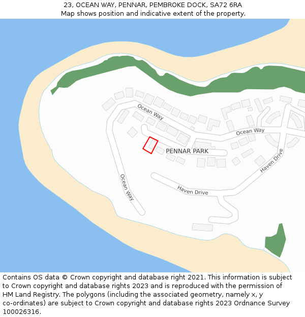 23, OCEAN WAY, PENNAR, PEMBROKE DOCK, SA72 6RA: Location map and indicative extent of plot