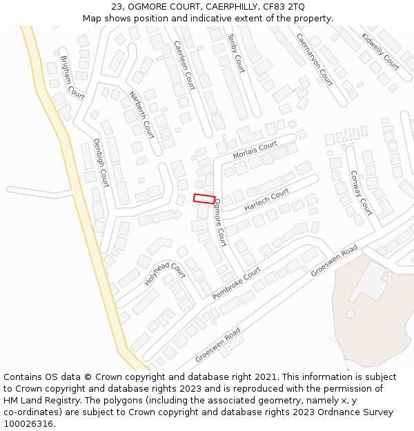 23, OGMORE COURT, CAERPHILLY, CF83 2TQ: Location map and indicative extent of plot