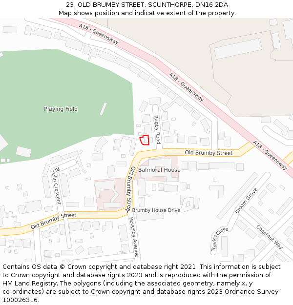 23, OLD BRUMBY STREET, SCUNTHORPE, DN16 2DA: Location map and indicative extent of plot