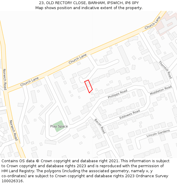 23, OLD RECTORY CLOSE, BARHAM, IPSWICH, IP6 0PY: Location map and indicative extent of plot