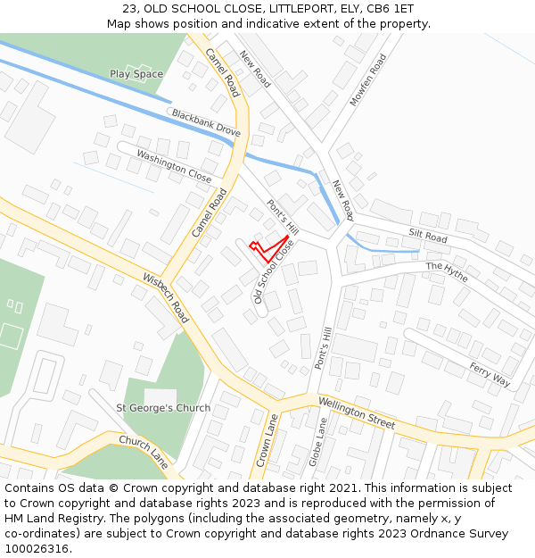 23, OLD SCHOOL CLOSE, LITTLEPORT, ELY, CB6 1ET: Location map and indicative extent of plot