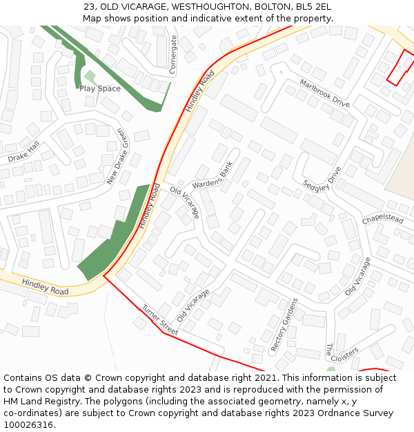 23, OLD VICARAGE, WESTHOUGHTON, BOLTON, BL5 2EL: Location map and indicative extent of plot