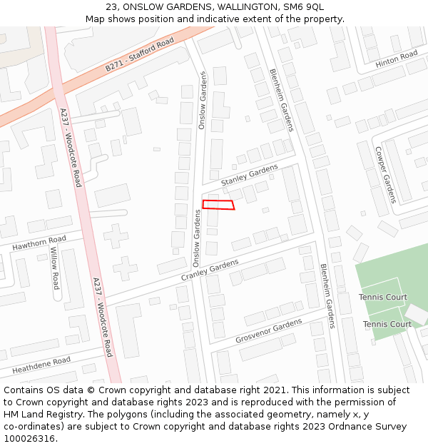 23, ONSLOW GARDENS, WALLINGTON, SM6 9QL: Location map and indicative extent of plot