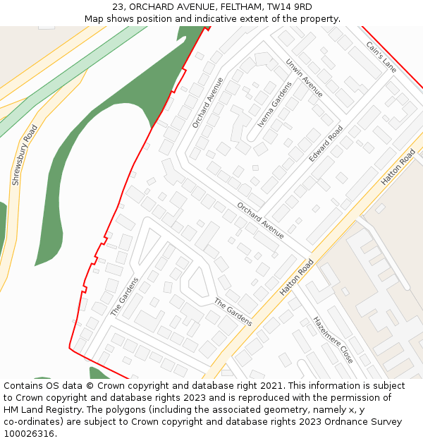 23, ORCHARD AVENUE, FELTHAM, TW14 9RD: Location map and indicative extent of plot