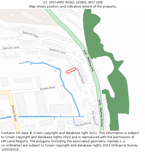 23, ORCHARD ROAD, LEWES, BN7 2HB: Location map and indicative extent of plot