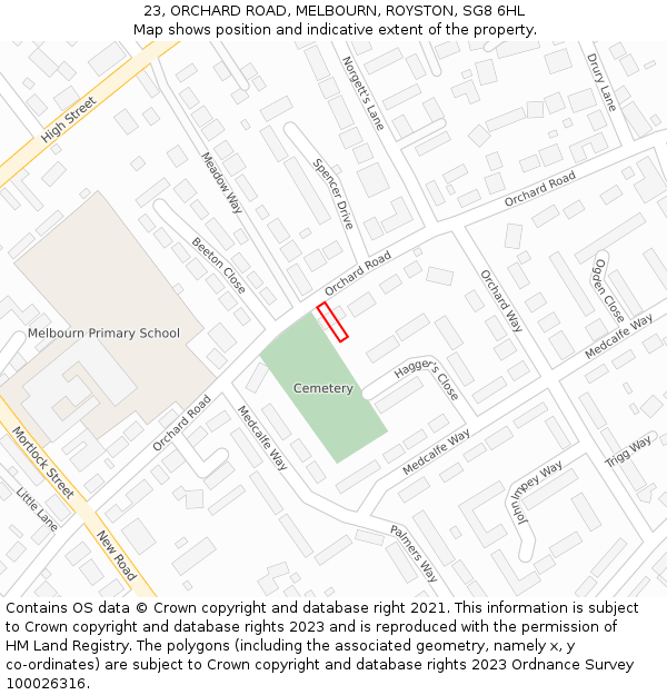 23, ORCHARD ROAD, MELBOURN, ROYSTON, SG8 6HL: Location map and indicative extent of plot