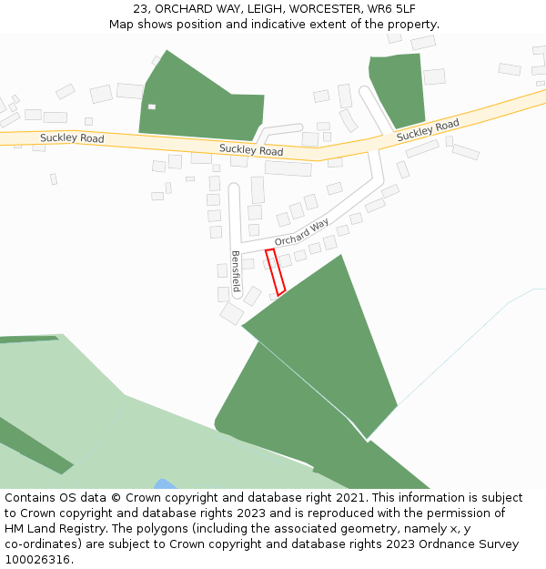 23, ORCHARD WAY, LEIGH, WORCESTER, WR6 5LF: Location map and indicative extent of plot