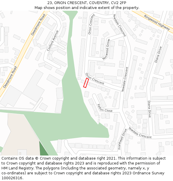 23, ORION CRESCENT, COVENTRY, CV2 2FP: Location map and indicative extent of plot